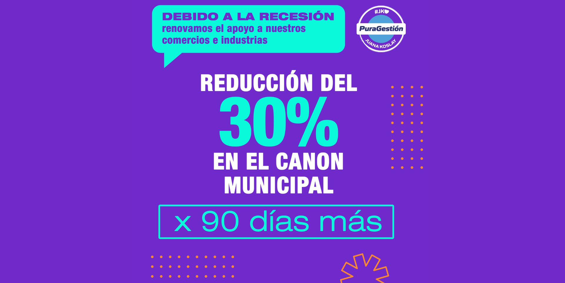 Extendemos por 90 días más el descuento del 30% en el canon para comercios e industrias