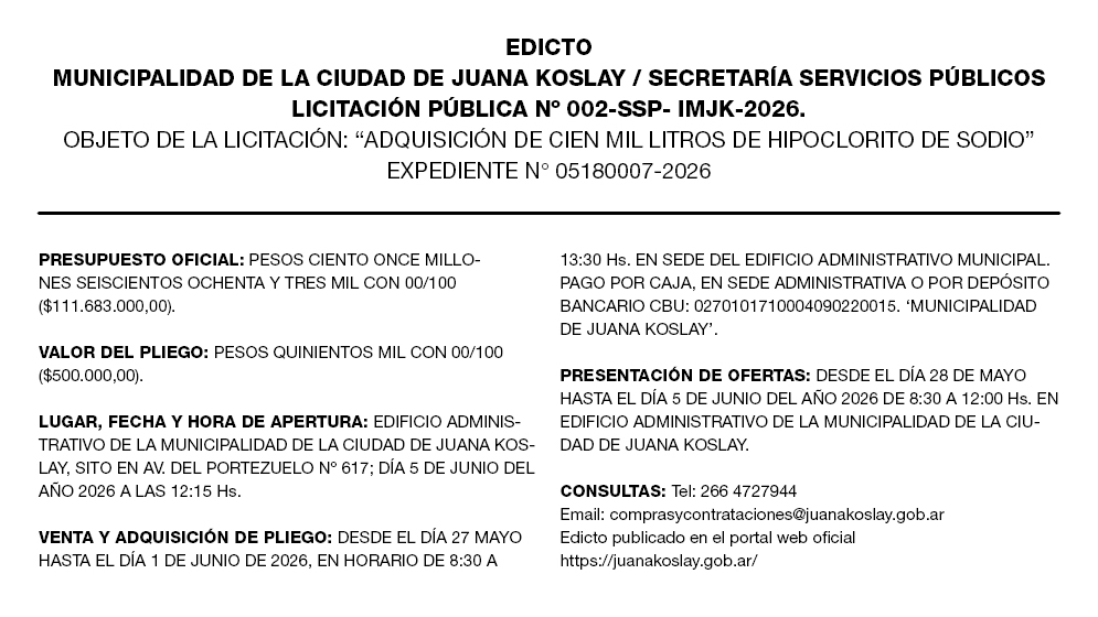 📢 LICITACIÓN PÚBLICA Nº 002-SSP- IMJK-2026